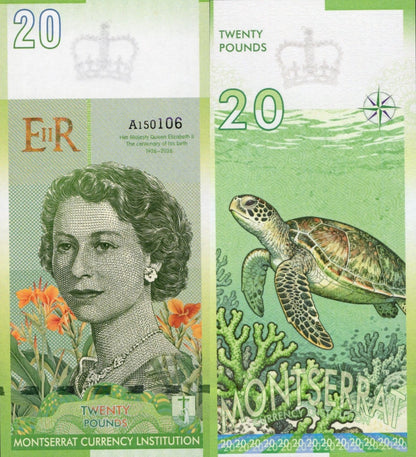East Caribbean States 2022 MONTSERRAT 20 £ TEST NOTE QUEEN ELIZABETH II UNC