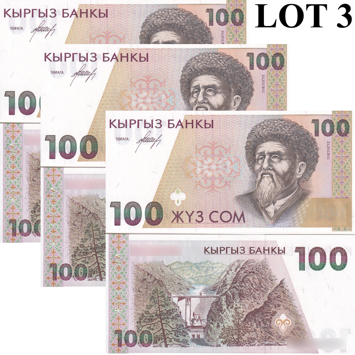 Kyrgyzstan 100 Som 1994 P 12 UNC Lot 3 pcs