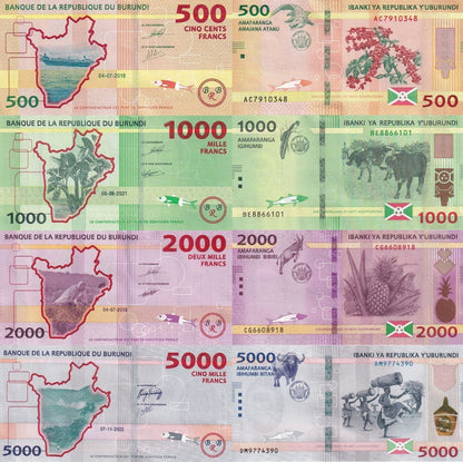 BURUNDI 500 1000 2000 5000 Francs 2018-2022 P 50 51 52 58 UNC Set 4 pcs