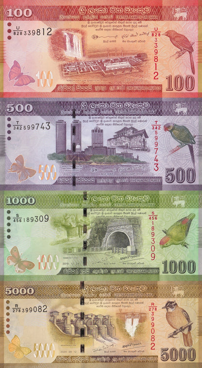 Sri Lanka 100 500 1000 5000 Rupees 2019 2020 2021 P 125 126 127 128 UNC Set 4 p