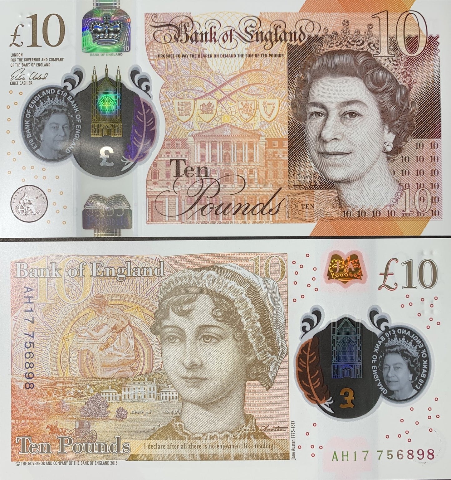 Great Britain 10 Pounds 2016 P 395 Polymer Queen Elizabeth ll Random Sign UNC