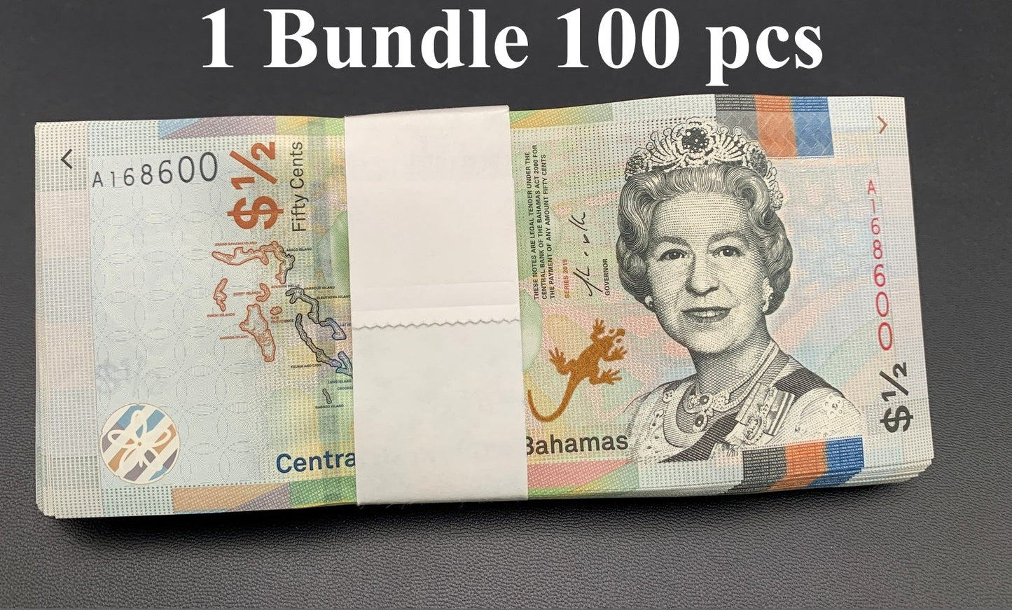 Bahamas 50 Cents 2019 P A77 Queen Elizabeth ll UNC 1 Bundle Lot 100 pcs