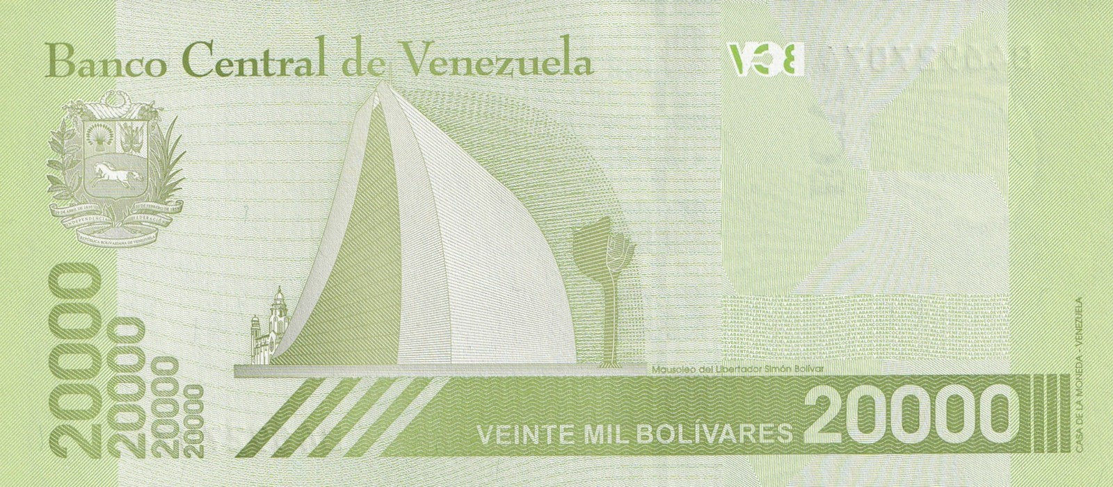Venezuela 20000 Bolivars 2019 P 110(2) Narrow Security Thread UNC