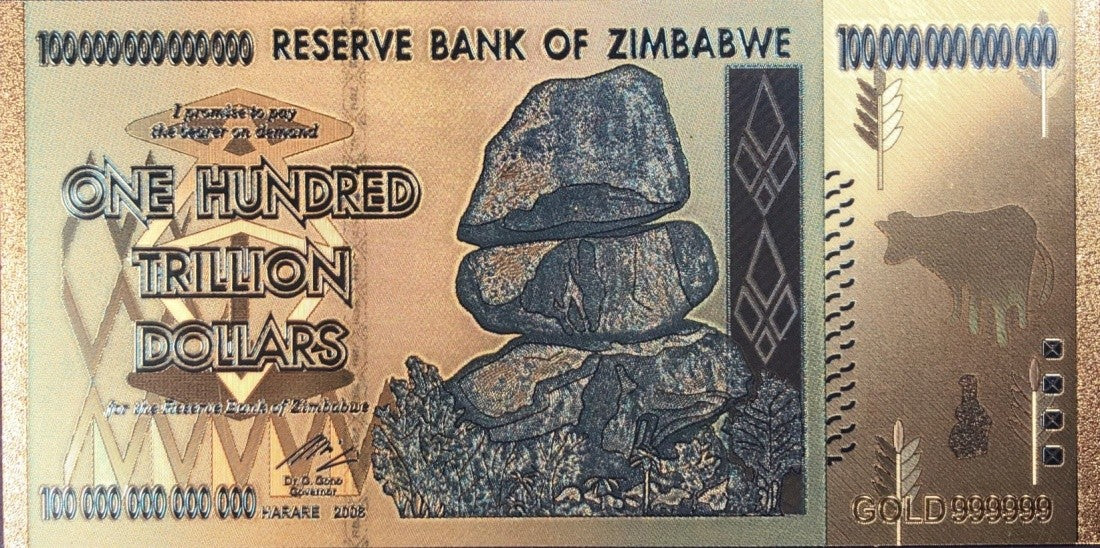 Zimbabwe 100 Trilluion Godfoil Plastic Craft Grifts UNC Test Note