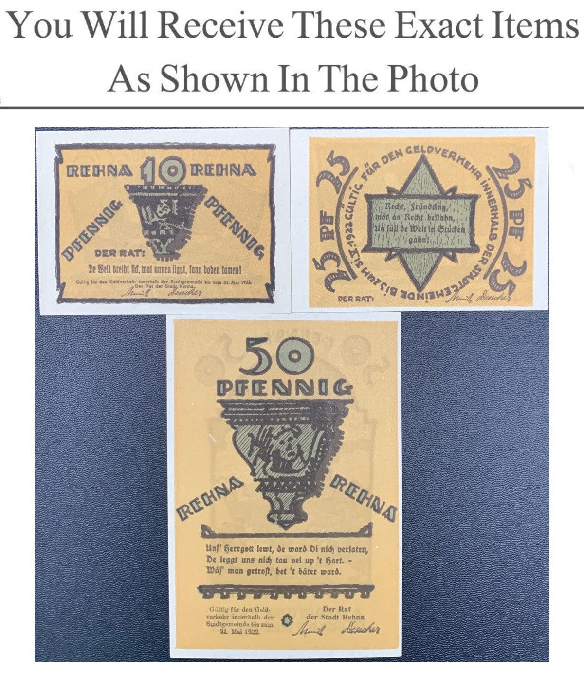 Germany Notgeld REHNA 10 25 50 Pfennig 1922 Full Set 3 pcs