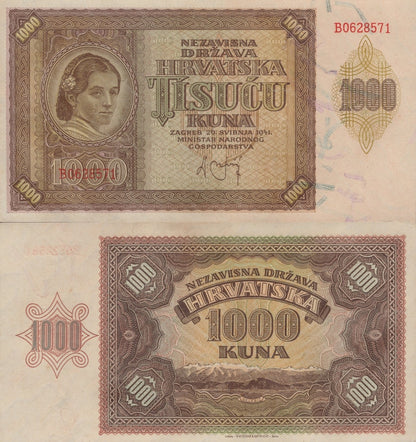Croatia 1000 Kuna 1941 P 4 UNC