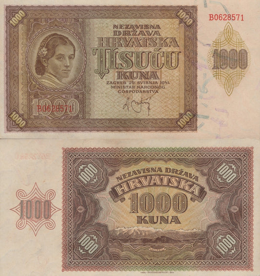 Croatia 1000 Kuna 1941 P 4 UNC