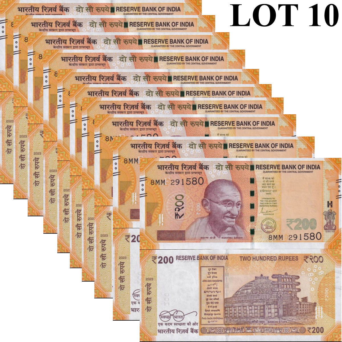 India 10 Rupees 2023 P 113 letter F UNC 1/10 Bundle Lot 10 pcs
