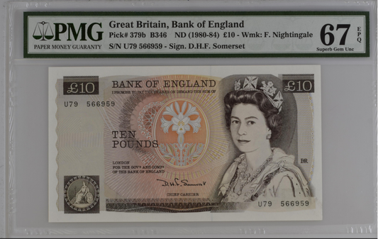 Great Britain 10 Pounds ND (1980-84) P 379b UNC PMG 67 EPQ 3rd TOP POP