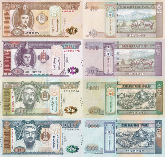 Mongolia 50 100 500 1000 Togrog 2019-2020 P 72 P 73 74 75 UNC Set 4 pcs
