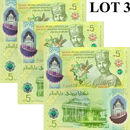 Brunei 5 Ringgit Dollar 2026 P New Design Polymer UNC Lot 3 pcs