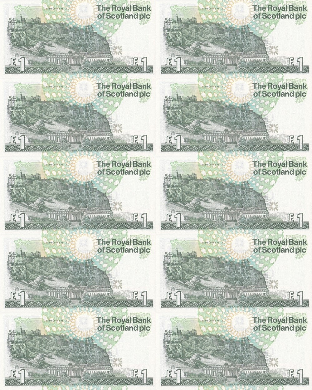 Scotland 1 Pond 2001 P 351e Royal Bank of Scotland UNC Set 10 pcs No. 991 - 1000