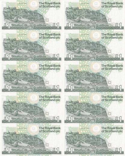 Scotland 1 Pond 2001 P 351e Royal Bank of Scotland UNC Set 10 pcs No. 991 - 1000