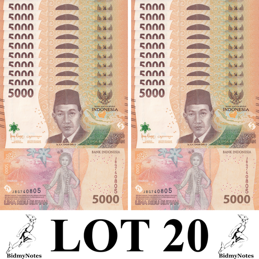 Indonesia 5000 Rupiah 2022/2023 P 164 UNC 1/5 Bundle LOT 20 pcs