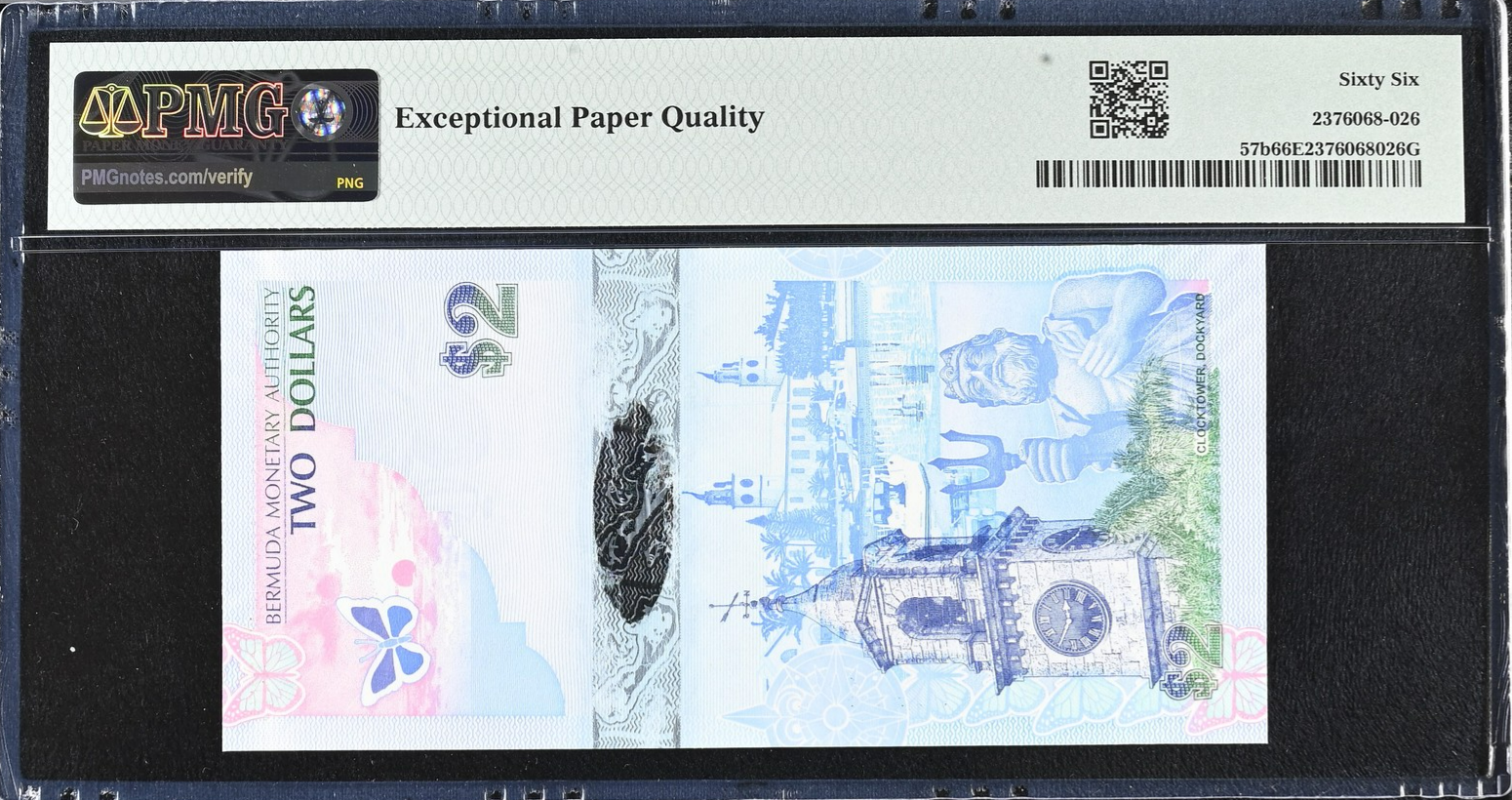 Bermuda 2 Dollars 2009 P 57b UNC PMG 66 EPQ A/1 Prefix 3rd TOP POP