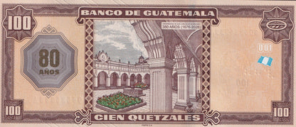 Guatemala 100 Quetzales 2025 2026 P 130 New 80th Ann BDG UNC Commemorative