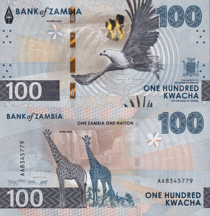 Zambia 100 Kwacha 2024 2025 P New Issue UNC AA First Prefix 1/20 Bundle LOT 5 p
