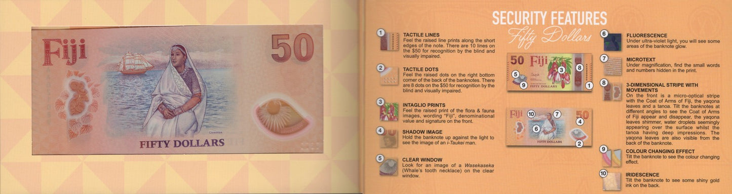 Fiji 50 Dollars 2026 P New Polymer Design UNC AA Prefix With Folder