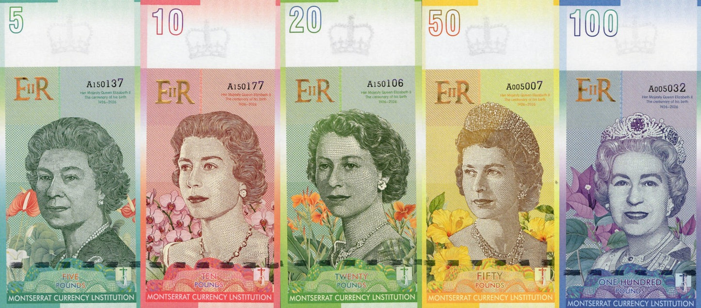 East Caribbean States 5 10 20 50 100 £ TEST NOTE QUEEN ELIZABETH II UNC Set 5 p