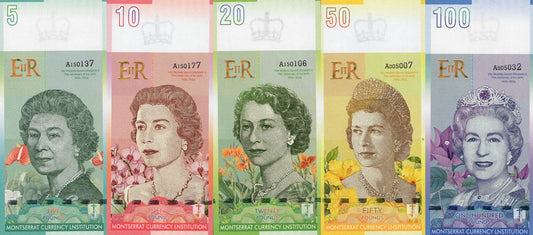 East Caribbean States 5 10 20 50 100 £ TEST NOTE QUEEN ELIZABETH II UNC Set 5 p
