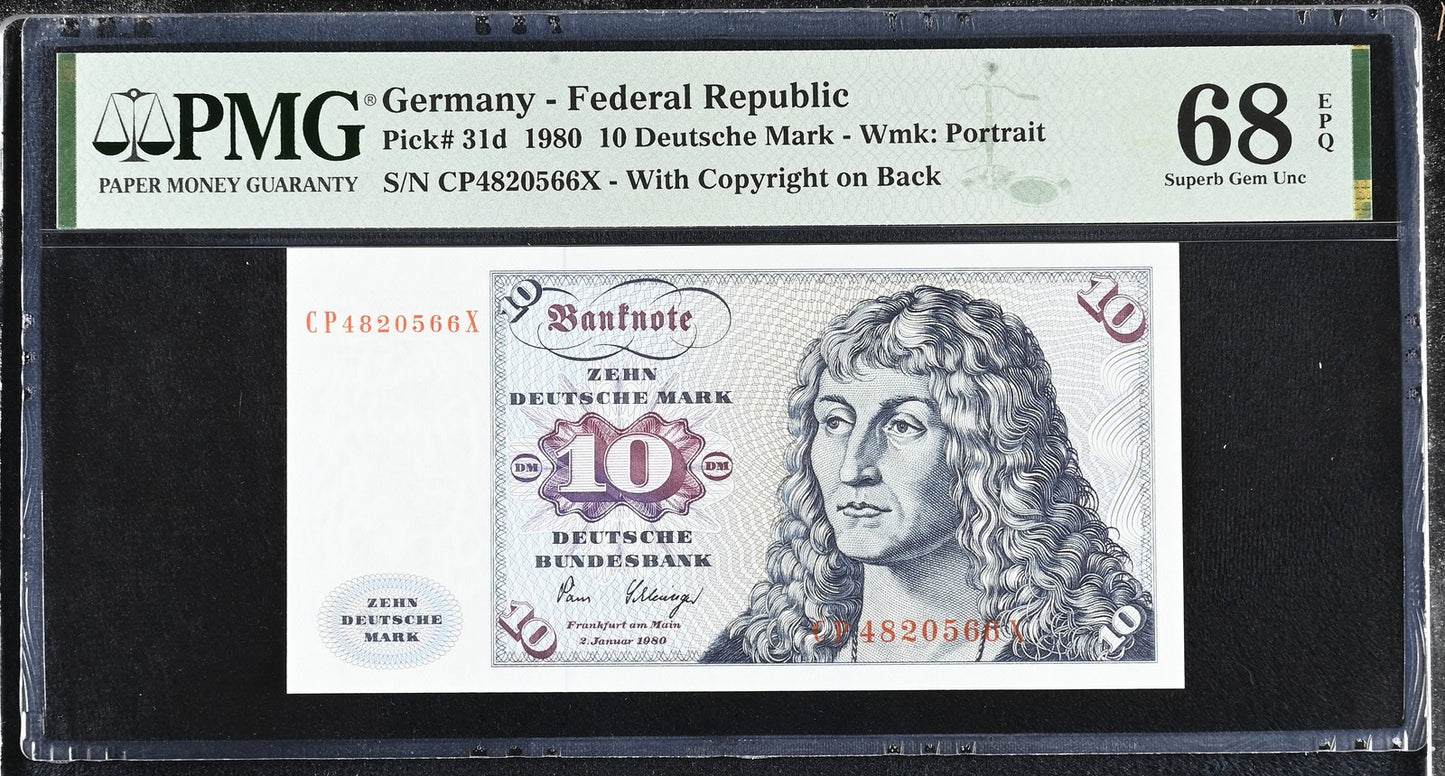 Germany Federal Republic 10 Deutsche Mark 1980 P 31d UNC PMG 68 EPQ 2nd TOP POP