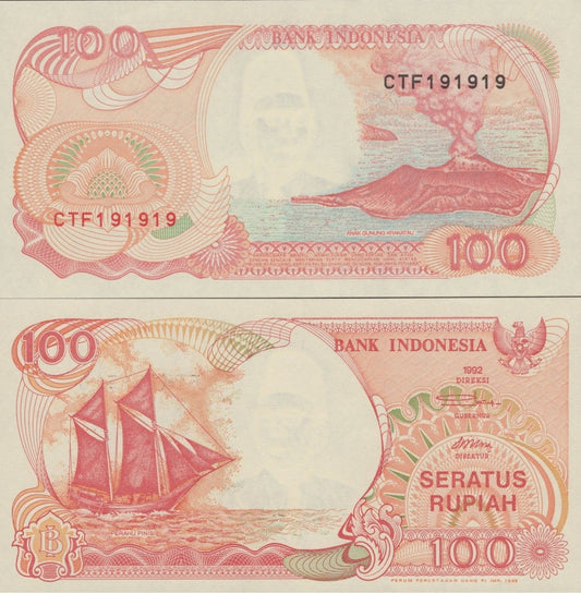 Indonesia 100 Rupiah 1992/1995 P 127d UNC Repeater No. 191919