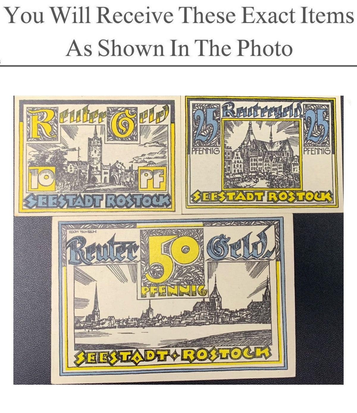 Germany Notgeld SEESTADT ROSTOCK 10 25 50 Pfennig 1922 Full Set 3 pcs