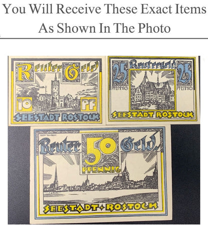 Germany Notgeld SEESTADT ROSTOCK 10 25 50 Pfennig 1922 Full Set 3 pcs