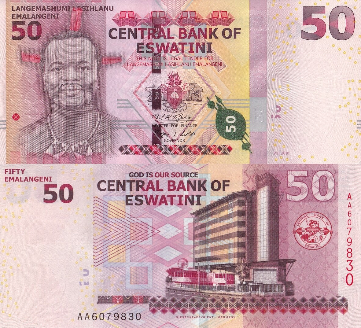 Eswatini / Swaziland 50 Emalangeni 2018(2021) P A44 UNC Hybrid New Country Name
