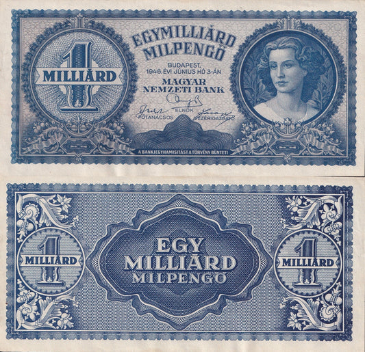 Hungary 1 Quadrillion Pengo 1946 P 131 UNC FOXING