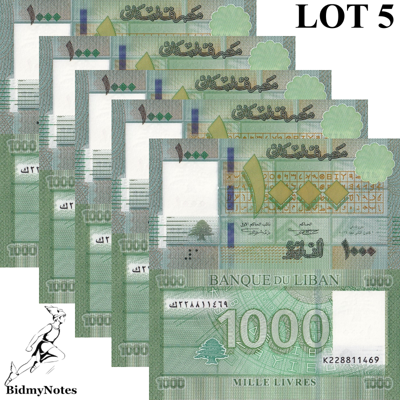 Lebanon 1000 Livres 2016 P 90c UNC Hybrid series K228 LOT 5 pcs