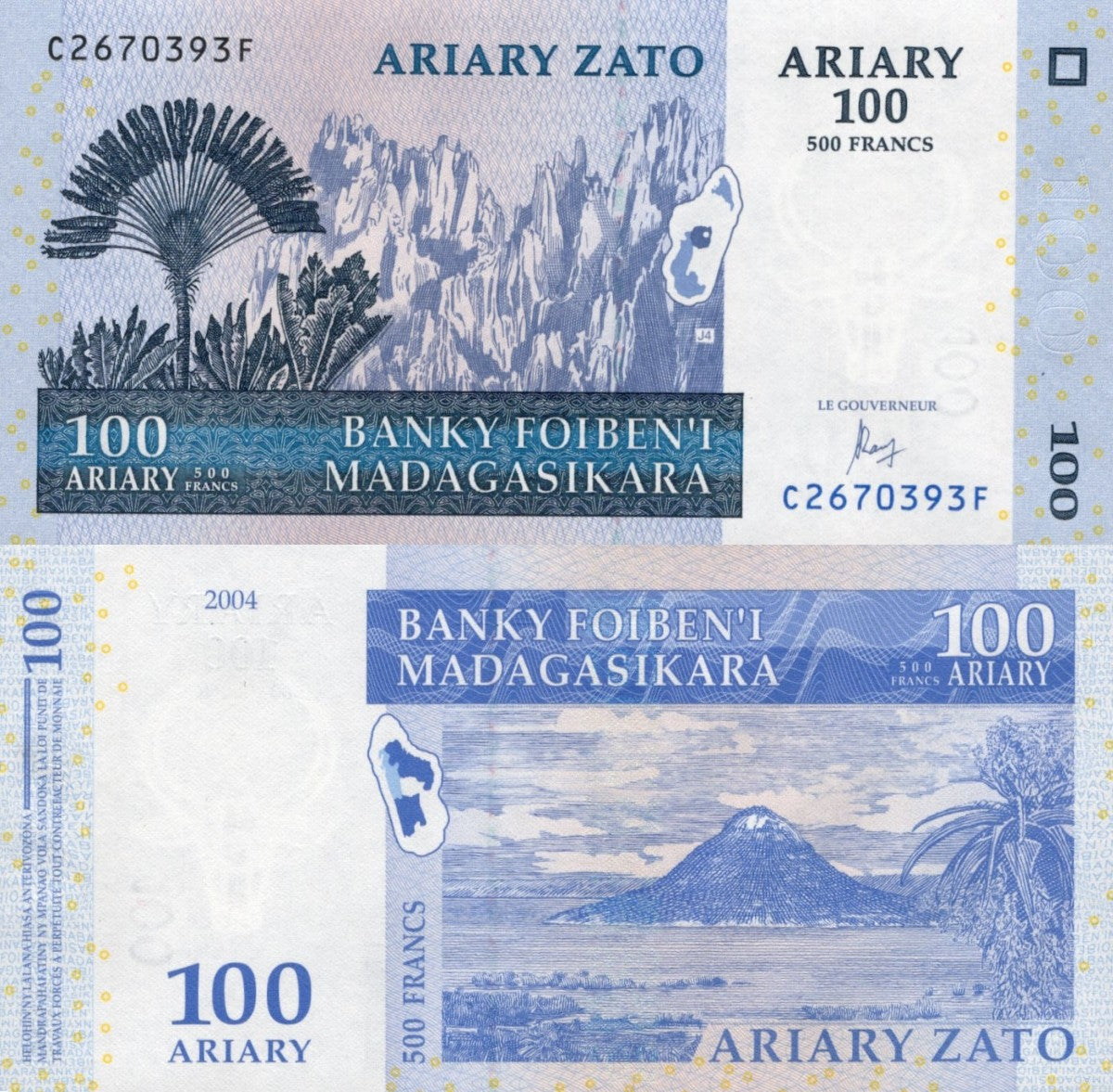 Madagascar 100 Ariary=500 Francs 2004 P 86 UNC 1/20 Bundle Lot 5 pcs