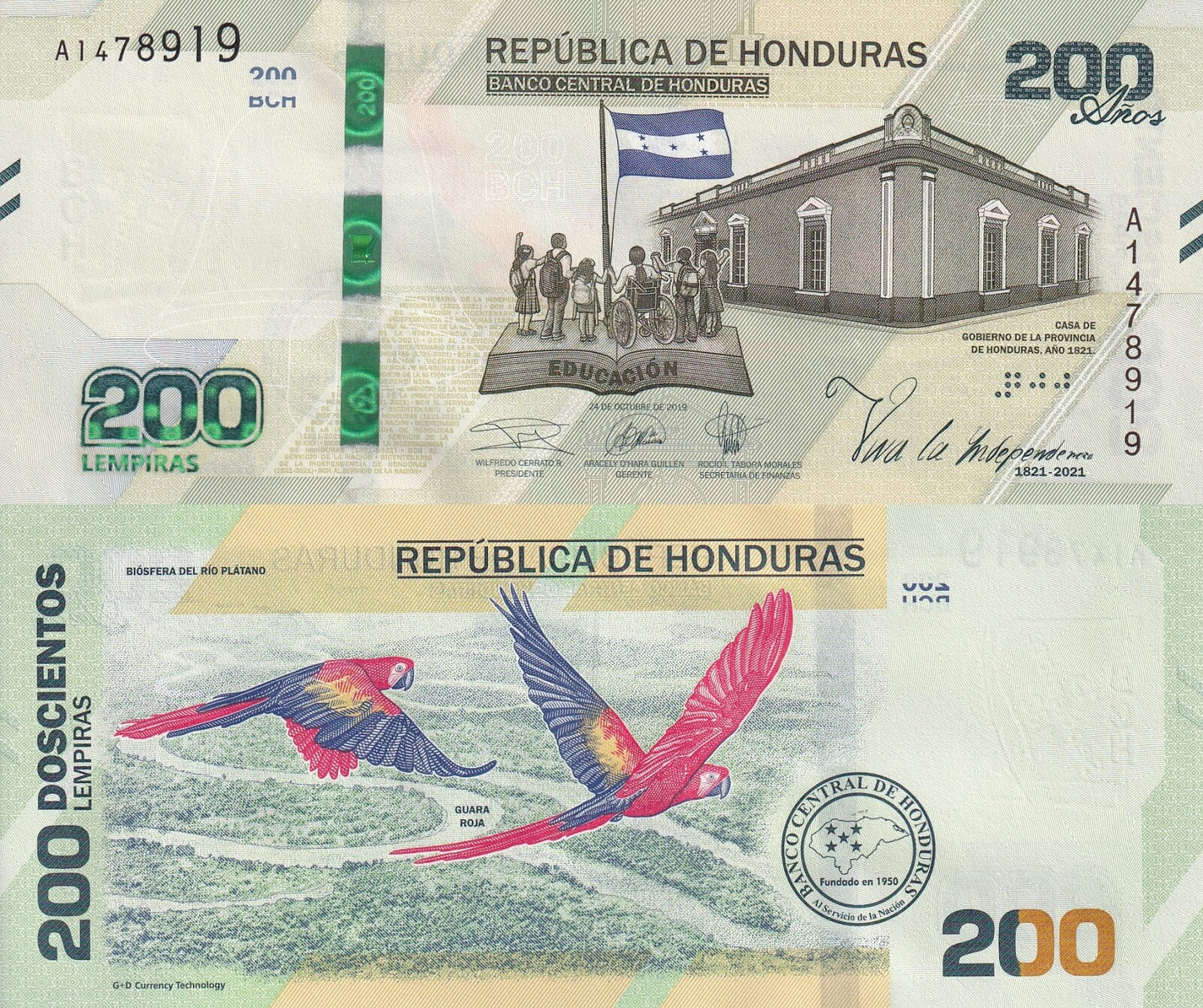 Honduras 200 Lempiras 2019 P 105 Commemorative UNC