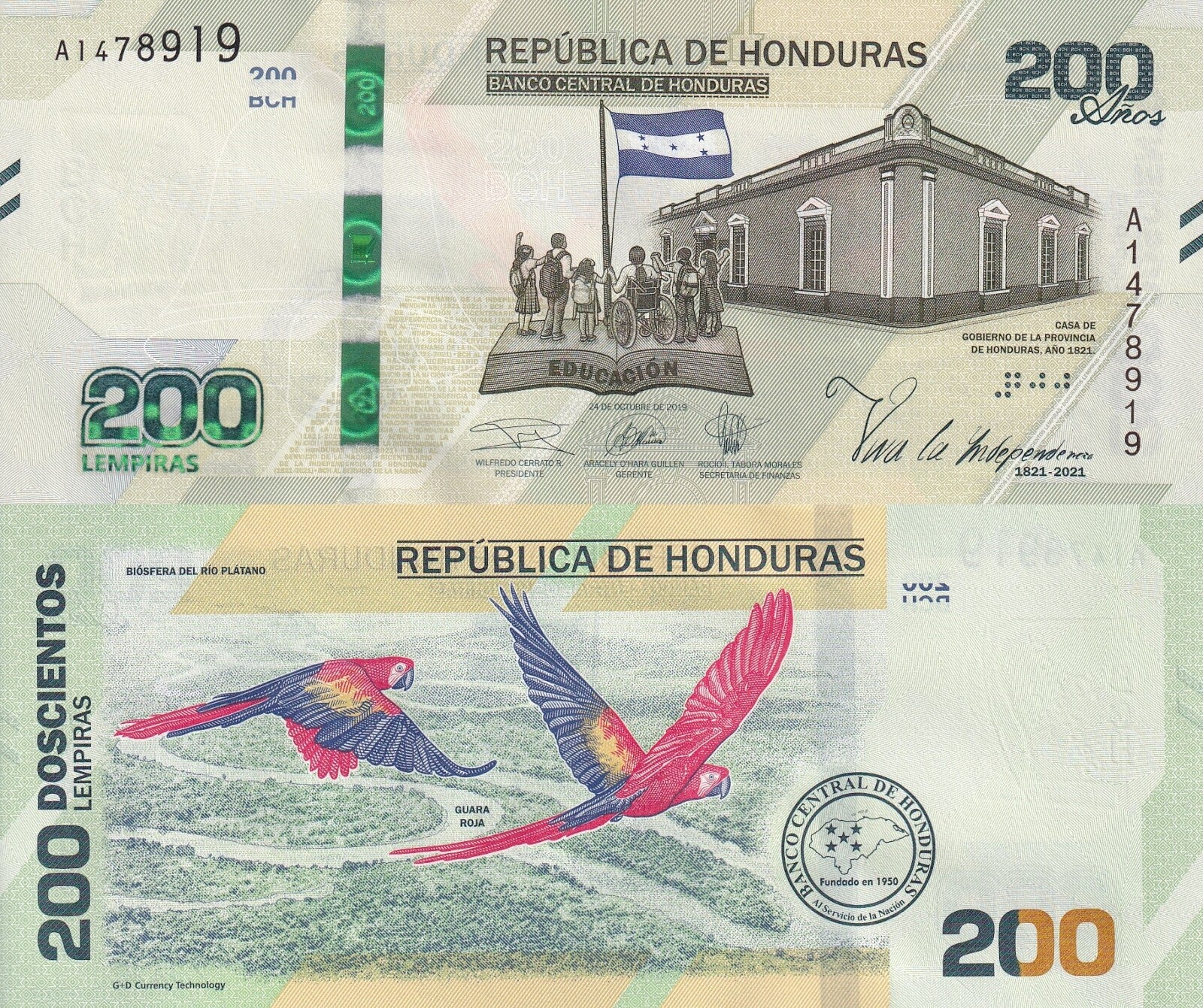 Honduras 200 Lempiras 2019 P 105 Commemorative UNC