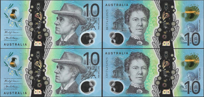 Australia 10 Dollars 2017 P 63 Polymer UNC Set 2 pcs Matching No.