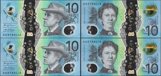 Australia 10 Dollars 2017 P 63 Polymer UNC Set 2 pcs Matching No.
