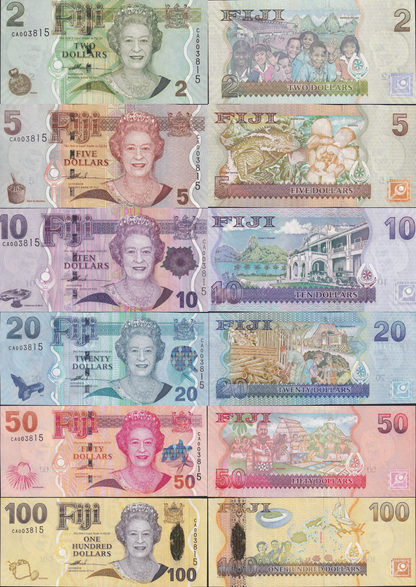 Fiji 2-100 ND 2007-2011 P 109a 110a-114 UNC Set 6 pcs Match LOW S/N With Folder