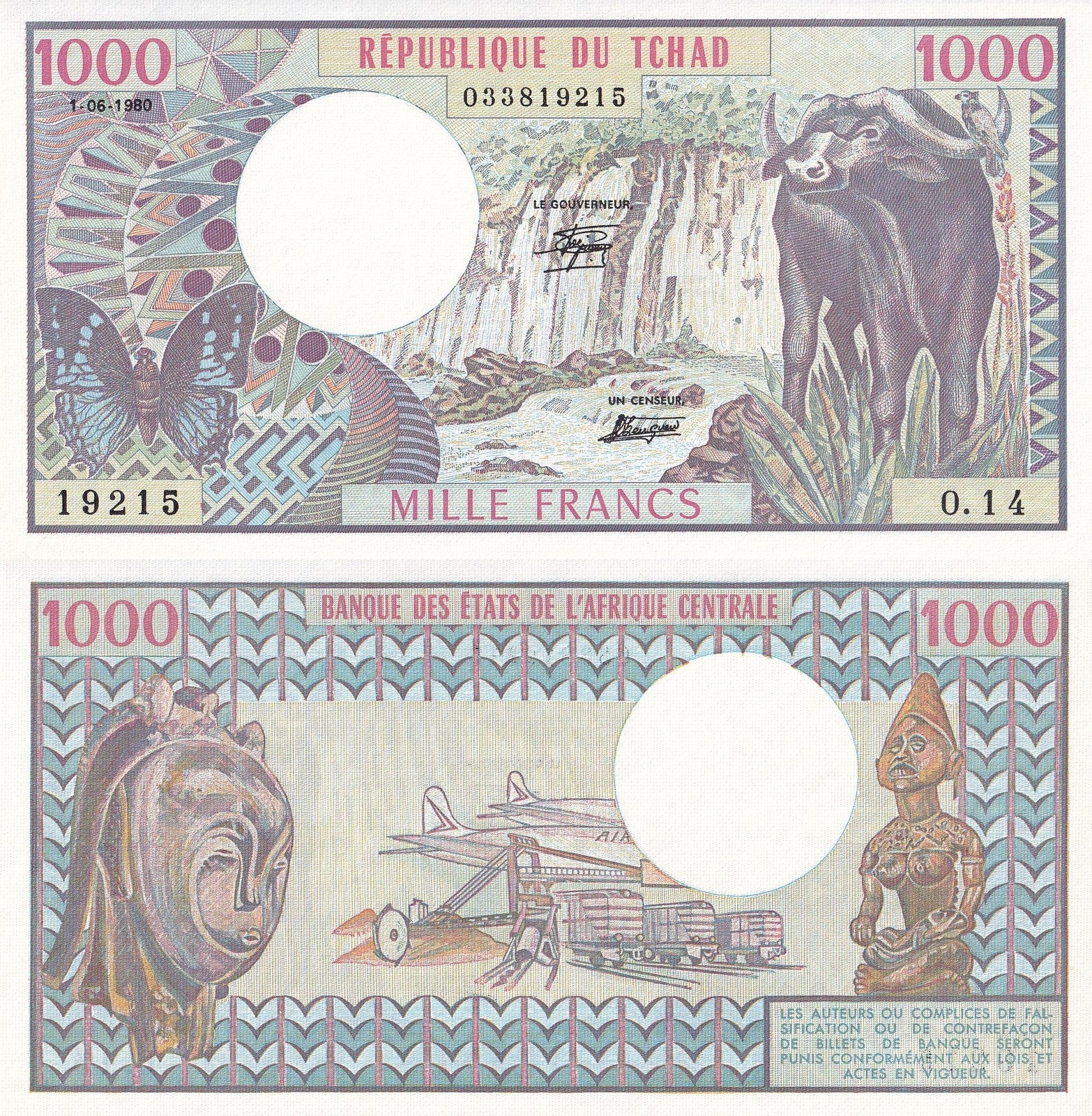 Chad 1000 Francs 1980 P 7 UNC