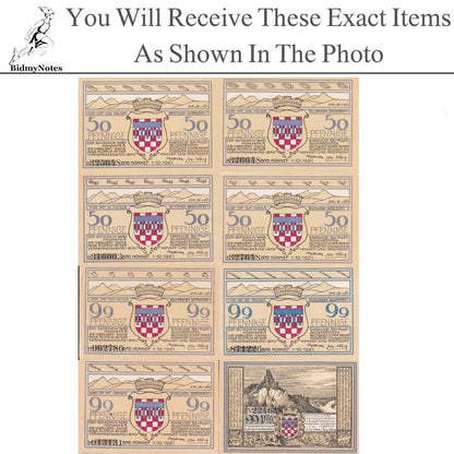 Germany Notgeld BAD HONNEF 50 99 Pfennig 1921 Set 8 pcs