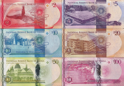 Tonga 2 5 10 20 50 100 Pa'anga ND 2015 P 44 45 46 47 48 49 UNC COMM. Set 6 pcs