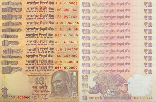 India 10 Rupees 2006-2018 P 95 102 UNC Pyramid INCL. SOLID 6 Set 11 pcs