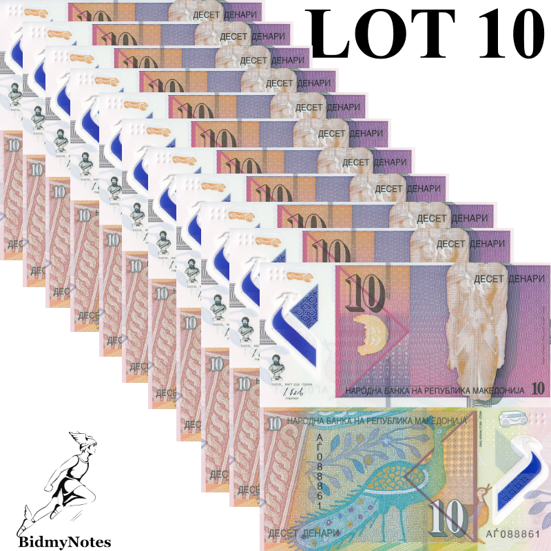 North Mecedonia 10 Denari 2018 P 25 Polymer UNC 1/10 Bundle LOT 10 pcs