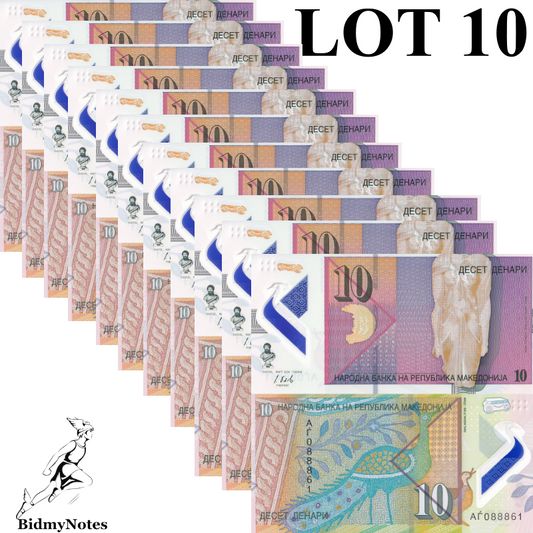 North Mecedonia 10 Denari 2018 P 25 Polymer UNC 1/10 Bundle LOT 10 pcs