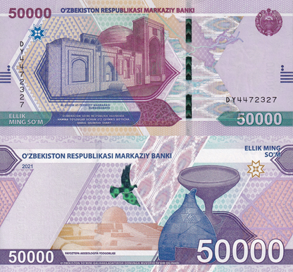 Uzbekistan 50000 Som 2021 P 91 UNC