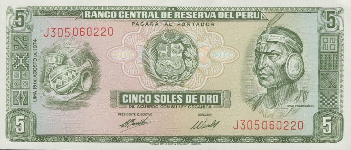 Peru 5 Soles 1969-1974 P 99 UNC