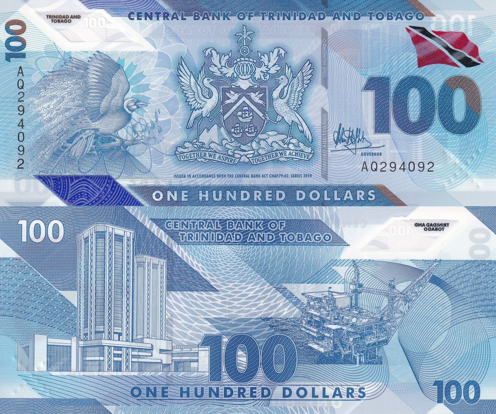Trinidad & Tobago 100 Dollars 2019 P 65 Polymer UNC
