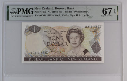 New Zealand Reserve Bank 1 Dollar ND (1981-85) P 169a UNC PMG 67 EPQ 2nd TOP POP
