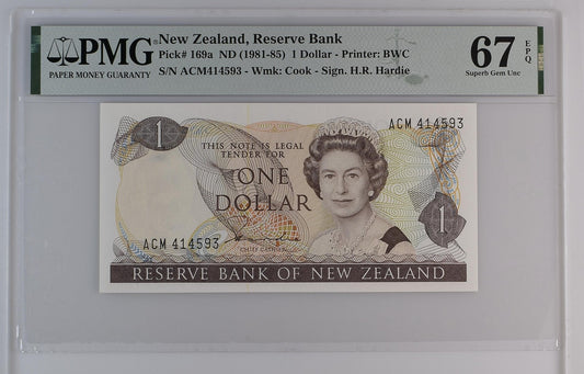 New Zealand Reserve Bank 1 Dollar ND (1981-85) P 169a UNC PMG 67 EPQ 2nd TOP POP
