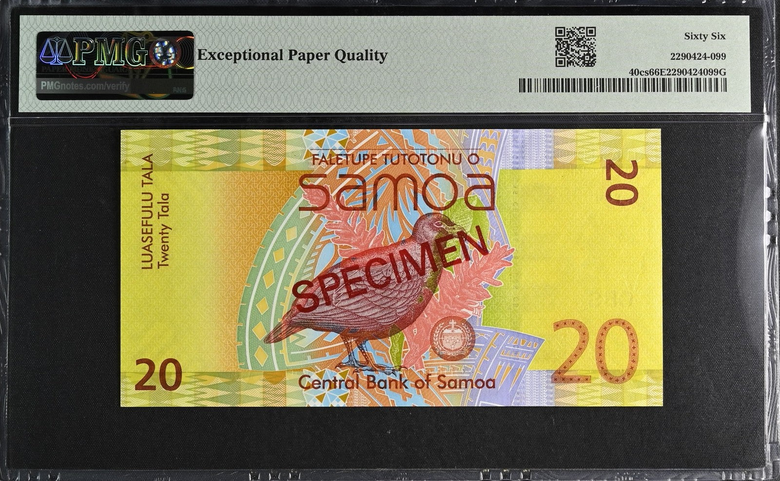 Samoa SPECIMEN 20 Tala ND (2017) P 40cs UNC PMG 66 EPQ S/N 156 3rd TOP POP