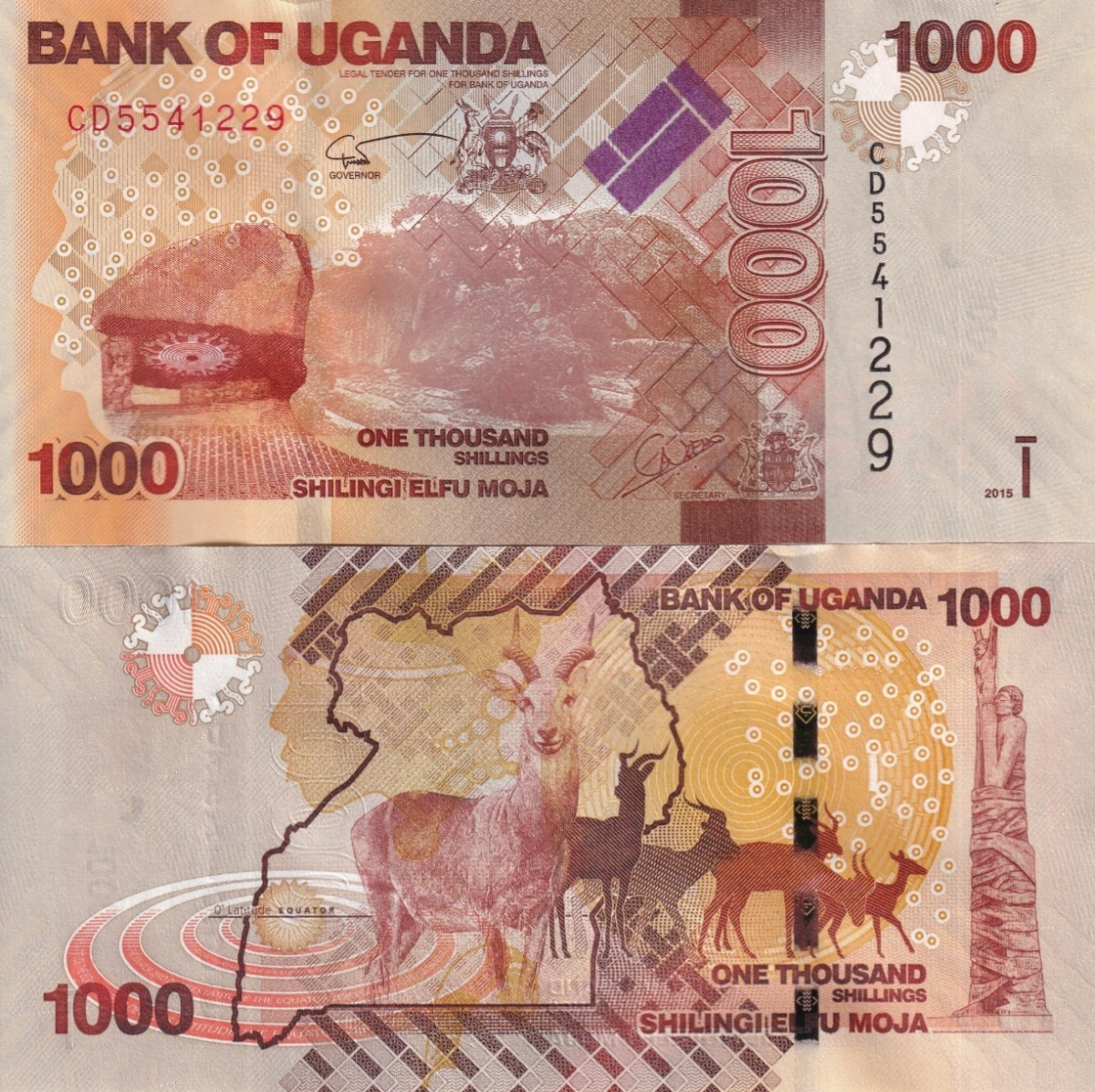 Uganda 1000 Shillings 2015 P 49d UNC 1/10 Bundle Lot 10 pcs